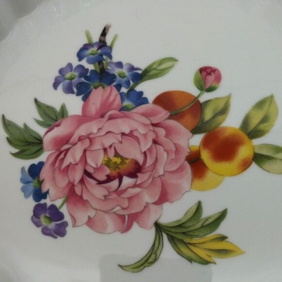 Royal Worcester England Pershore Floral Peony Fruit Pie Dish Plate Vintage - Picture 13 of 16